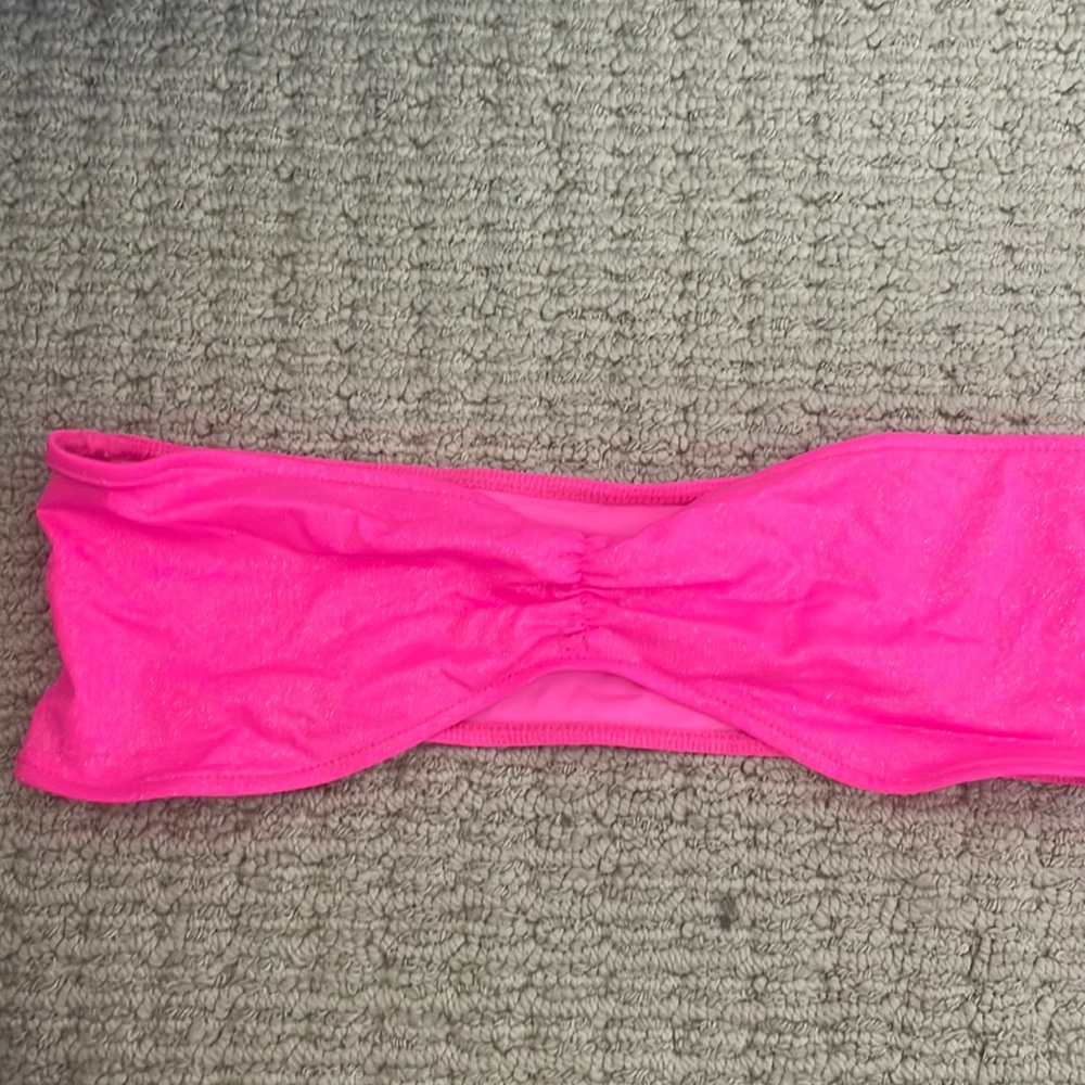 Frankie’s Bikinis x Naomi pink sparkly bandeau bikini top
